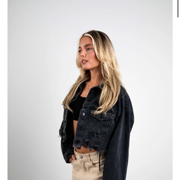 Trio Urban Black Denim Jacket I DONT CARE - Picture 2 of 10